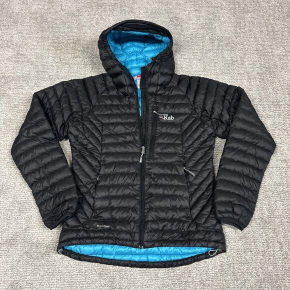 Rab Microlight Alpine Down Puffer Jacket Womens Medium Black Hooded Coat - Picture 1 of 12